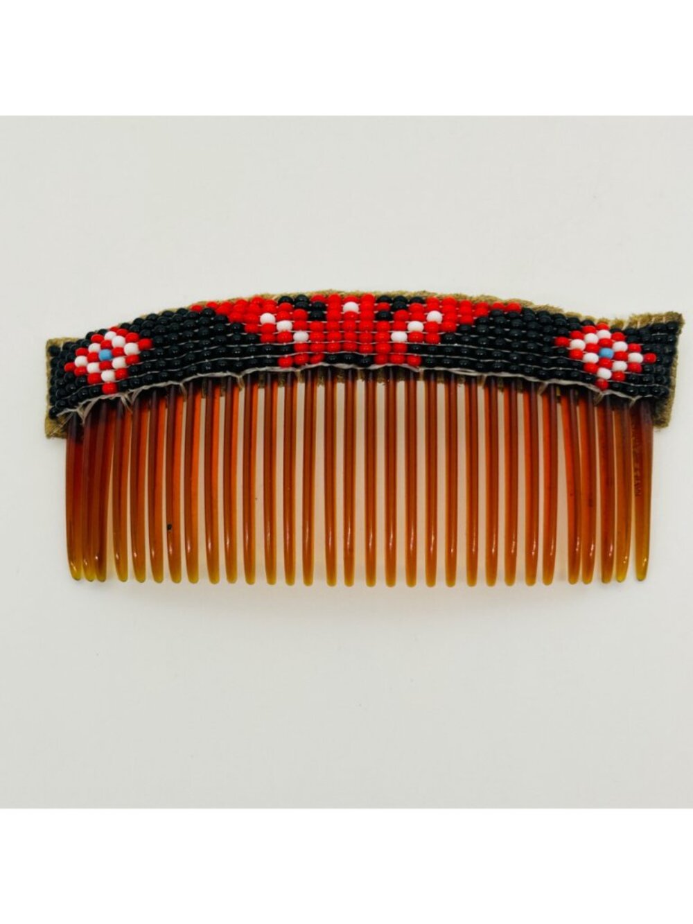 Handmade Southwestern Beaded Hair Comb Seed Bead Loomed Black Red White Vintage - Picture 2 of 13